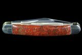 Pocketknife With Fossil Dinosaur Bone (Gembone) Inlaid #86539-2